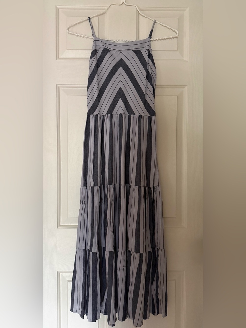 Splendid Navy and Light Blue Striped Tiered Maxi Dress